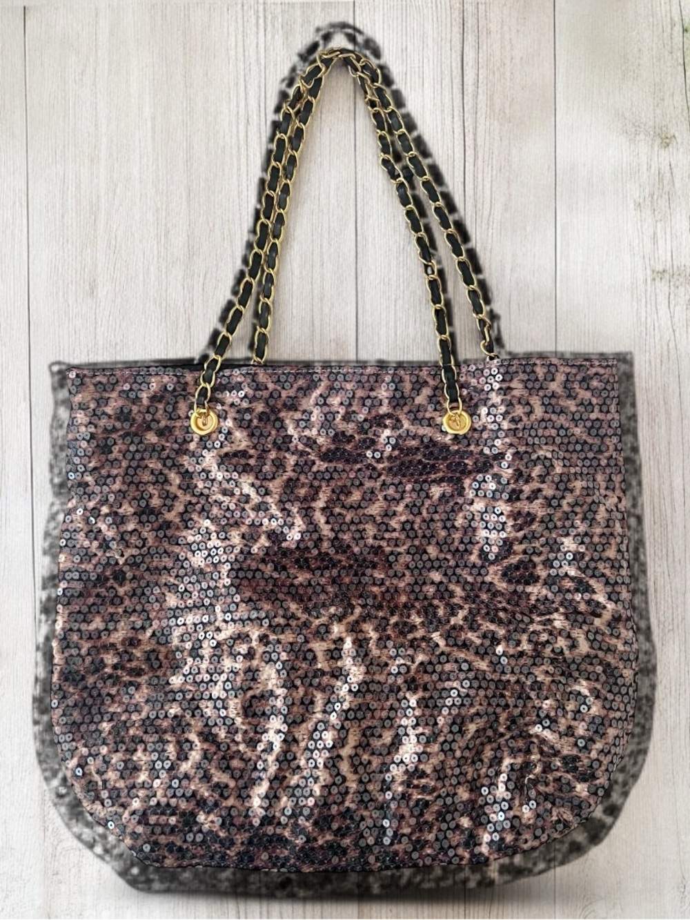 Cesca Sequin Leopard Print Tote Bag Purse Betsey Johnson
